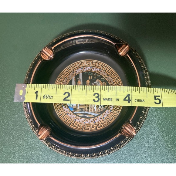 Ceramic Round Ashtray Handmade In Greece Black With 24k Gold Trim - Picture 3 of 5